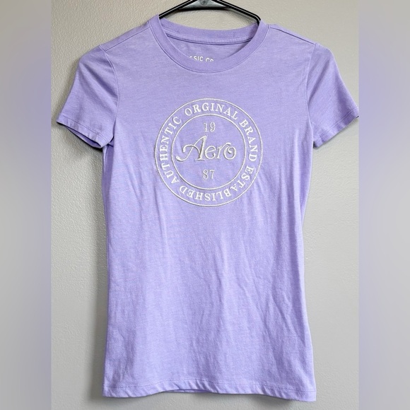 Aeropostale Short Sleeve Fitted Graphic Tee Purple Size XS - Picture 1 of 6